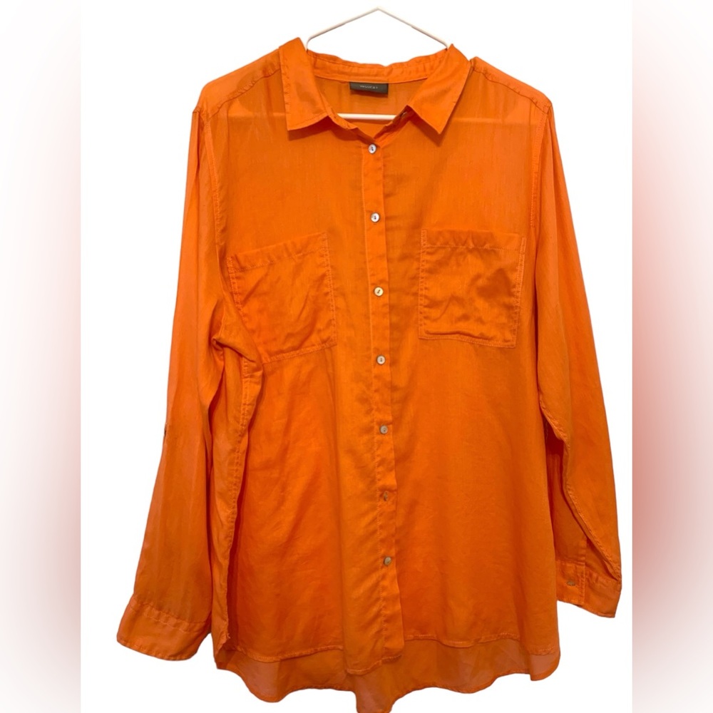 Yessica Women Orange Lightweight Long Sleeve Cotton Button European 48/ US 16